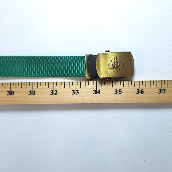 Vintage 90's Boy Scouts of Canada Brass Buckle Green Web Belt - Picture 7 of 8